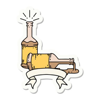 Dövme stili bira şişesi çıkartması.