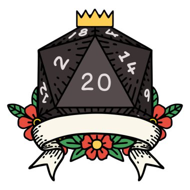 Retro Dövme Biçimi Doğal 20 kritik vuruş D20 zar atma