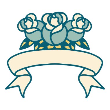 Bir buket çiçeğin bayrağıyla geleneksel dövme.