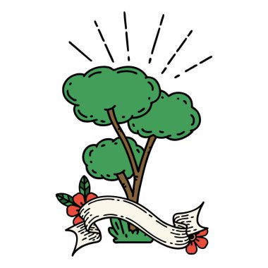 Dövme stili ağaçlı kaydırma pankartı