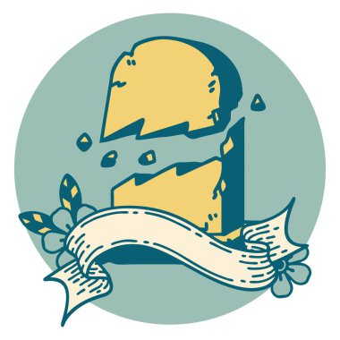 Kırık mezar taşı pankartıyla dövme biçimi simgesi