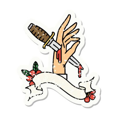 Elinde hançer bayrağı olan eski bir etiket.