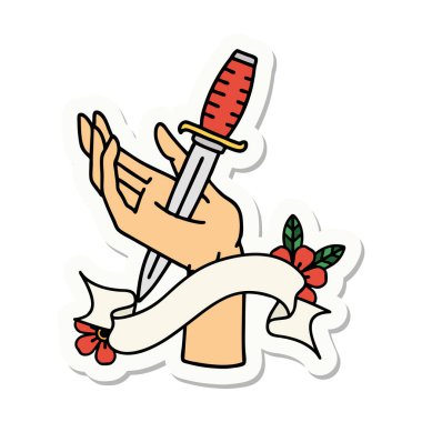 Elinde hançer işareti olan dövme stili çıkartma.