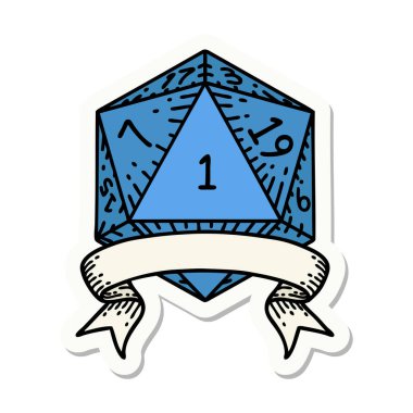 Doğal bir d20 zar çıkartması.