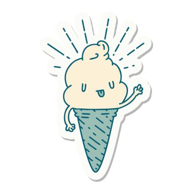 Dövme stili bir dondurma karakterinin çıkartması.