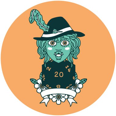 Yarı Ork ozan ikonu ve doğal 20 zar.