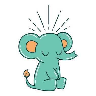 Geleneksel dövme stili şirin bir fil resmi.