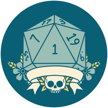 Retro Dövme Biçimi Doğal bir d20 zar atma