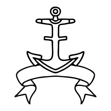 Çapa dövmeli geleneksel siyah çizgi dövmesi