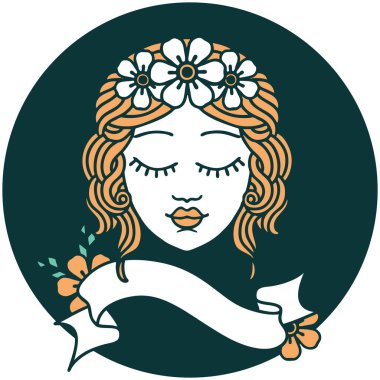 Dövme stili simgesi ve genç kızların yüzleri.