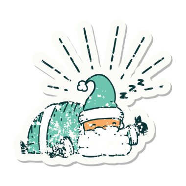 Dövme stili eski bir çıkartma. Noel Baba, Noel Baba karakteri uyuyor.