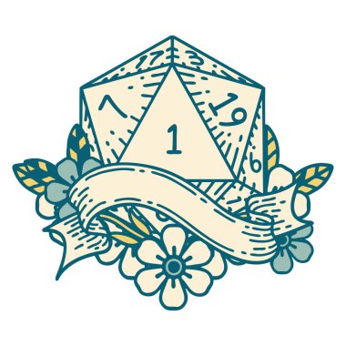 Retro Dövme Biçimi Doğal bir d20 zar atma