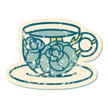 Bir fincanla çiçeğin sembolik dövmeli görüntüsü