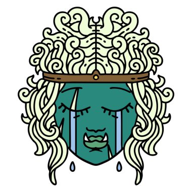 Retro Dövme Tarzı Üzgün Ork Barbar karakter yüzü