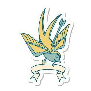 Okun deldiği bir kırlangıç sancağına sahip dövme stili çıkartması