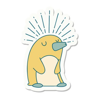 Dövme stili mutlu penguen çıkartması.