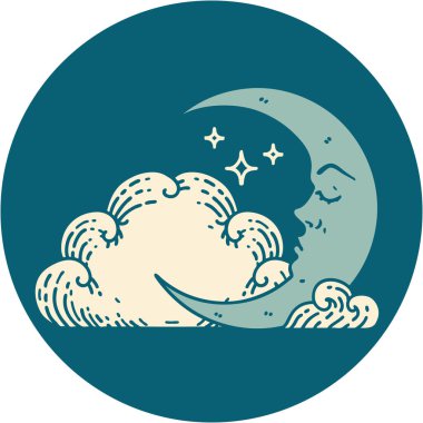 Hilal ay ve bulutların ikonik dövme şekli