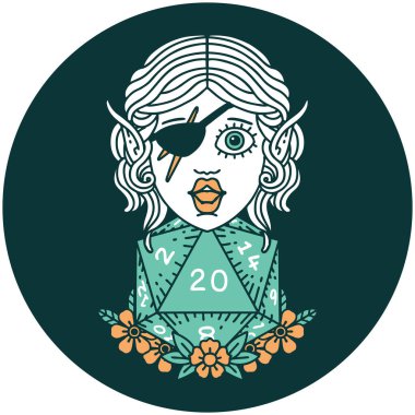 Doğal yirmilik zarlı elf düzenbaz karakteri simgesi