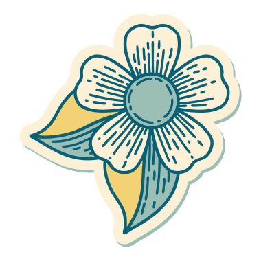 Geleneksel bir çiçek stiliyle dövme çıkartması