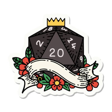 Doğal bir yirmi D20 zar atmanın etiketi.