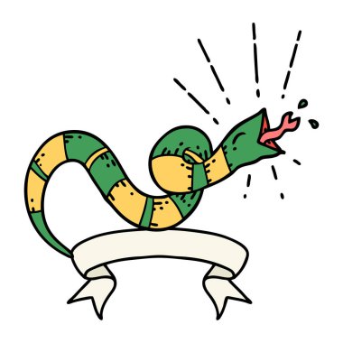 Dövme stili tıslayan yılan dövmeli parşömen.