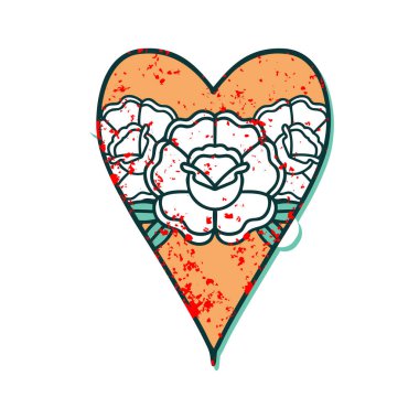 Bir kalp ve çiçeğin sembolik kederli dövme görüntüsü