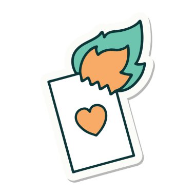 Geleneksel stil dövme çıkartması. Alev kartı.