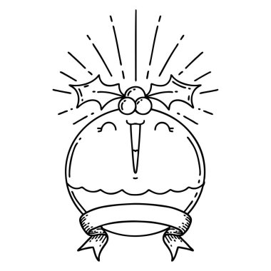 Siyah çizgili parşömen dövmeli yılbaşı pudingi.