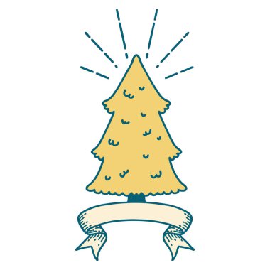 Dövme stili çam ağacıyla parşömen afişi