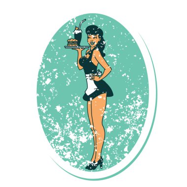 Geleneksel stil yapıştırmalı dövmeli garson kız dövmesi.