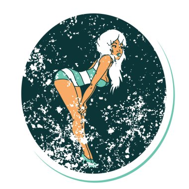 Yüzme kostümlü bir kızın sembolik dövmeli görüntüsü