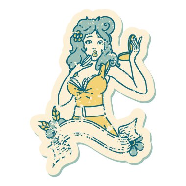 İkonik sıkıntılı dövme tarzı afişi olan şaşırmış bir kızın resmi.