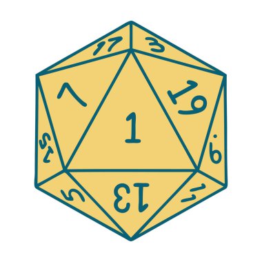 Retro Dövme Biçimi Doğal 1D20 zar atma