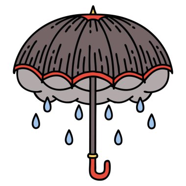 Geleneksel bir şemsiye ve fırtına bulutu şeklinde dövme