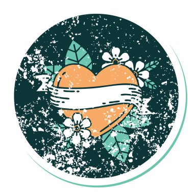 ikonik sıkıntılı çıkartma dövme stili bir kalp ve bayrak