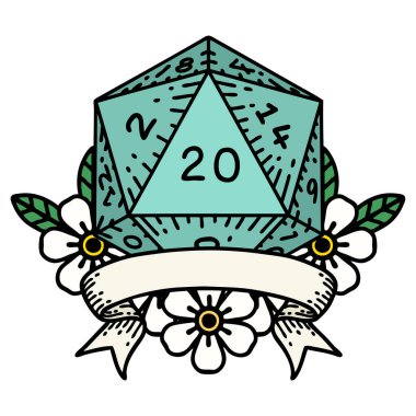 Retro Dövme Biçimi Doğal 20 kritik vuruş D20 zar atma