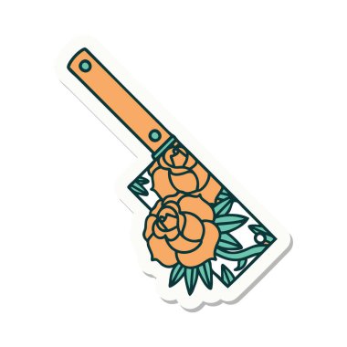 Satır ve çiçeklerin geleneksel stiliyle dövme çıkartması