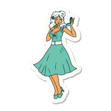 Geleneksel bir dövme stili. Şaşırmış bir kız.