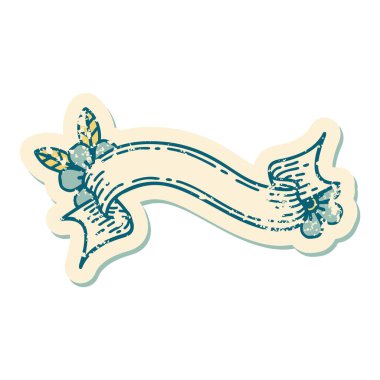 Pankart ve çiçeklerin sembolik dövmeli görüntüsü