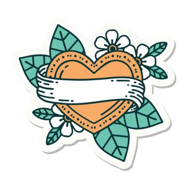 Geleneksel kalp ve bayrak stiliyle dövme çıkartması