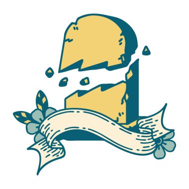 Kırık mezar taşı pankartıyla geleneksel dövme.