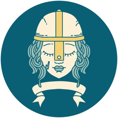 Retro Dövme Tarzı İnsan Savaşçı Karakteri Parşömen Sancağıyla