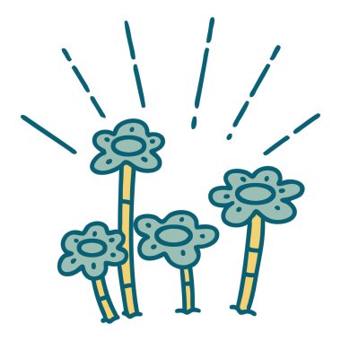 Geleneksel dövme tarzı çiçeklerin büyümesinin bir örneği