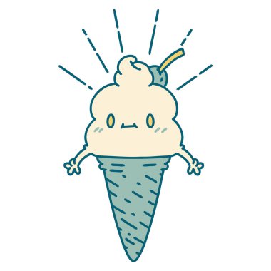 Geleneksel dövmeli dondurma karakterinin çizimi