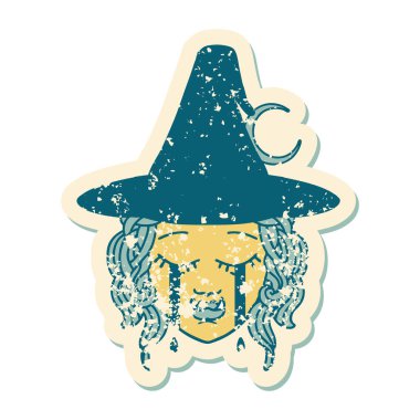 Retro Dövme Biçimi yarım ork cadı yüzü ağlıyor