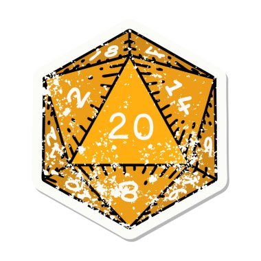 Doğal 20 D20 zarının grunge sticker 'ı