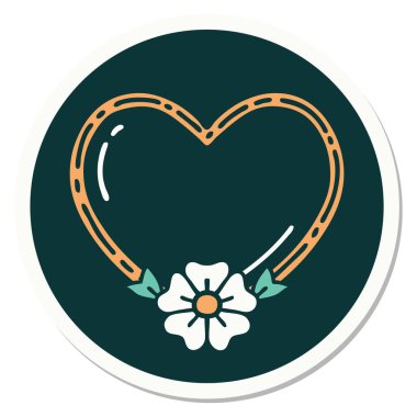 Geleneksel bir kalp ve çiçek stiliyle dövme çıkartması.