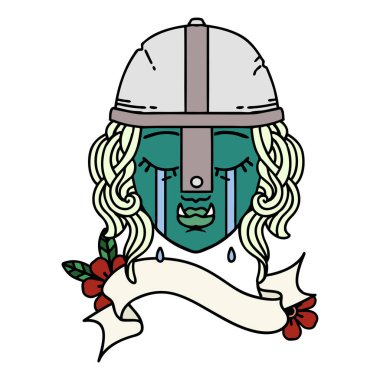 Retro Dövme Tarzı Ağlayan Ork savaşçı karakter yüzü