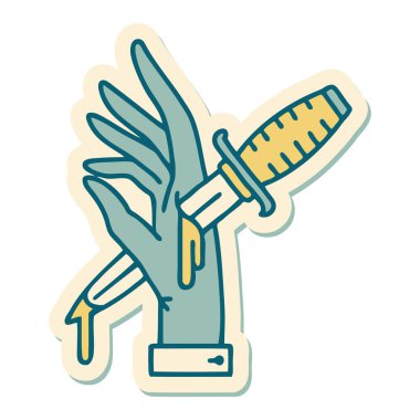 Eline geleneksel bir hançer stili dövme çıkartması takılmış.