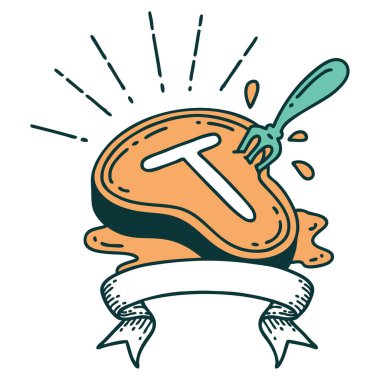 Dövme stili biftek ve çatallı parşömen.